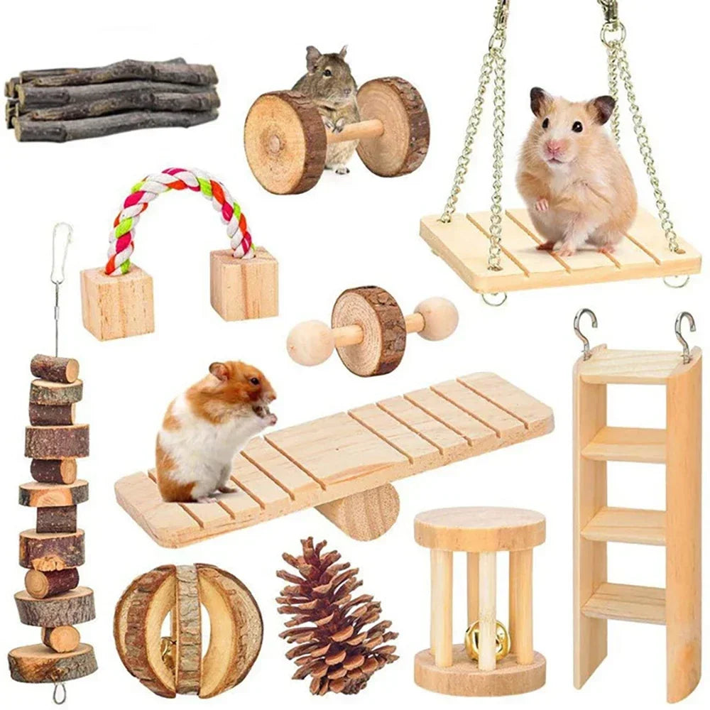 Natural Wooden Roller Toys for Rabbits and Guinea Pigs for Teeth Grinding