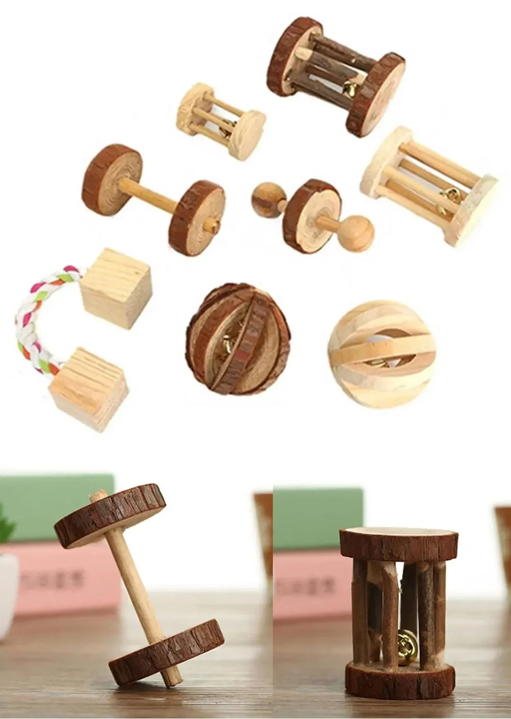 Natural Wooden Roller Toys for Rabbits and Guinea Pigs for Teeth Grinding