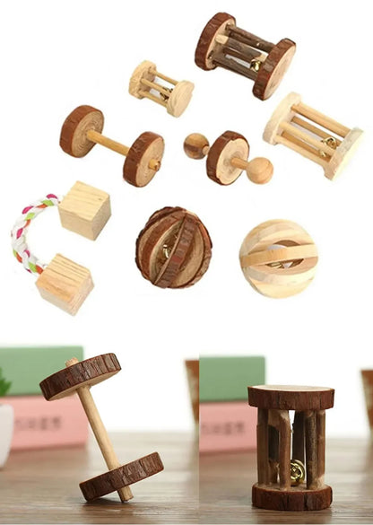 Natural Wooden Roller Toys for Rabbits and Guinea Pigs for Teeth Grinding