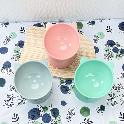 Pet Food Bowl with Tilted High Bottom and Neck Protector