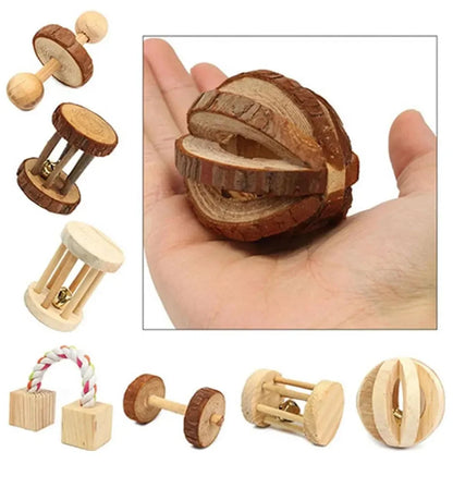 Natural Wooden Roller Toys for Rabbits and Guinea Pigs for Teeth Grinding