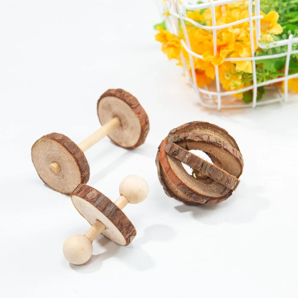 Natural Wooden Roller Toys for Rabbits and Guinea Pigs for Teeth Grinding