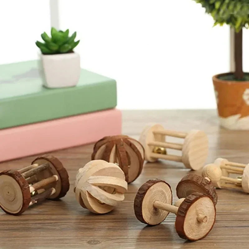 Natural Wooden Roller Toys for Rabbits and Guinea Pigs for Teeth Grinding