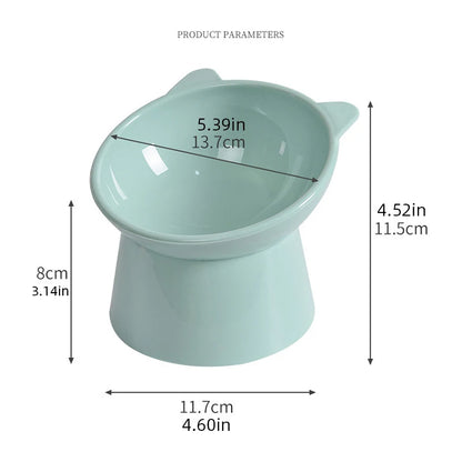 Pet Food Bowl with Tilted High Bottom and Neck Protector