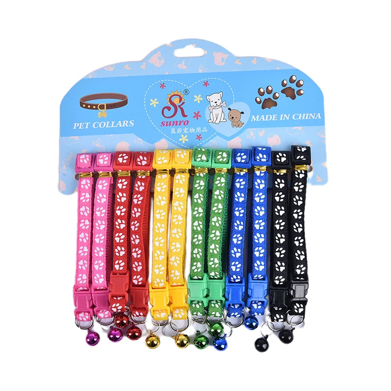 12 Pack Adjustable Cat & Small Dog Collars with Bells – Colorful, Reflective, and Printed Designs for Pets
