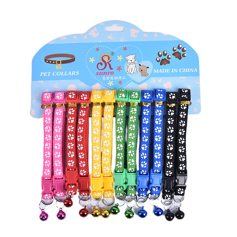 12 Pack Adjustable Cat & Small Dog Collars with Bells – Colorful, Reflective, and Printed Designs for Pets