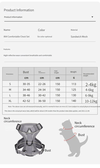 Chest Harness with Lead for Dogs and Cats