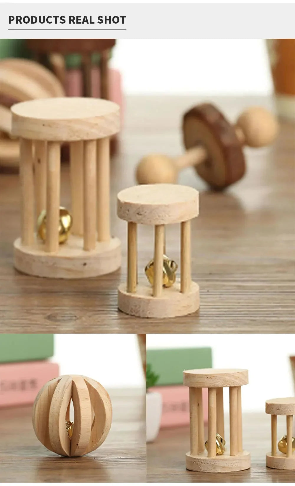 Natural Wooden Roller Toys for Rabbits and Guinea Pigs for Teeth Grinding