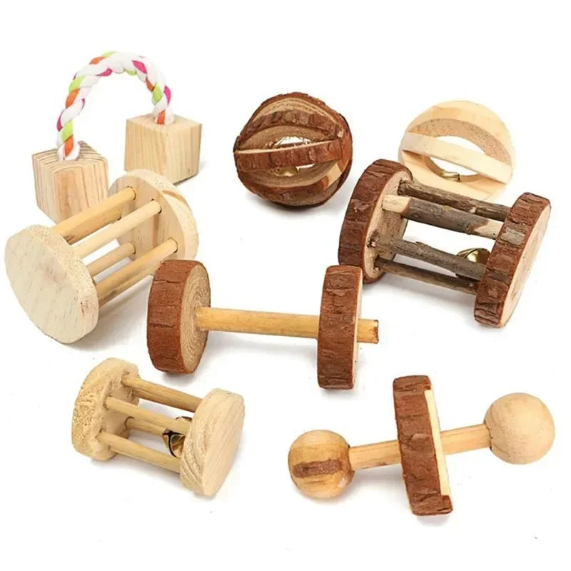 Natural Wooden Roller Toys for Rabbits and Guinea Pigs for Teeth Grinding