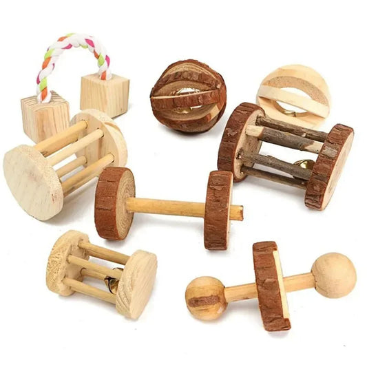 Natural Wooden Roller Toys for Rabbits and Guinea Pigs for Teeth Grinding