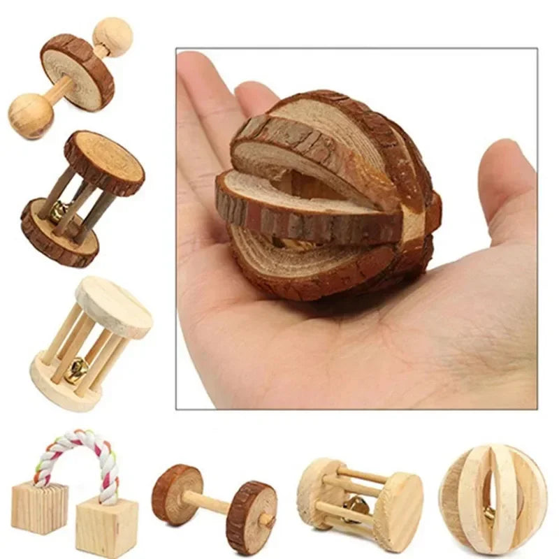 Natural Wooden Roller Toys for Rabbits and Guinea Pigs for Teeth Grinding