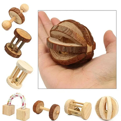 Natural Wooden Roller Toys for Rabbits and Guinea Pigs for Teeth Grinding